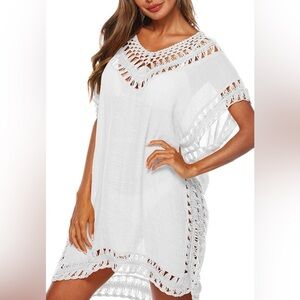 Elegant White Crochet Swim Cover-Up